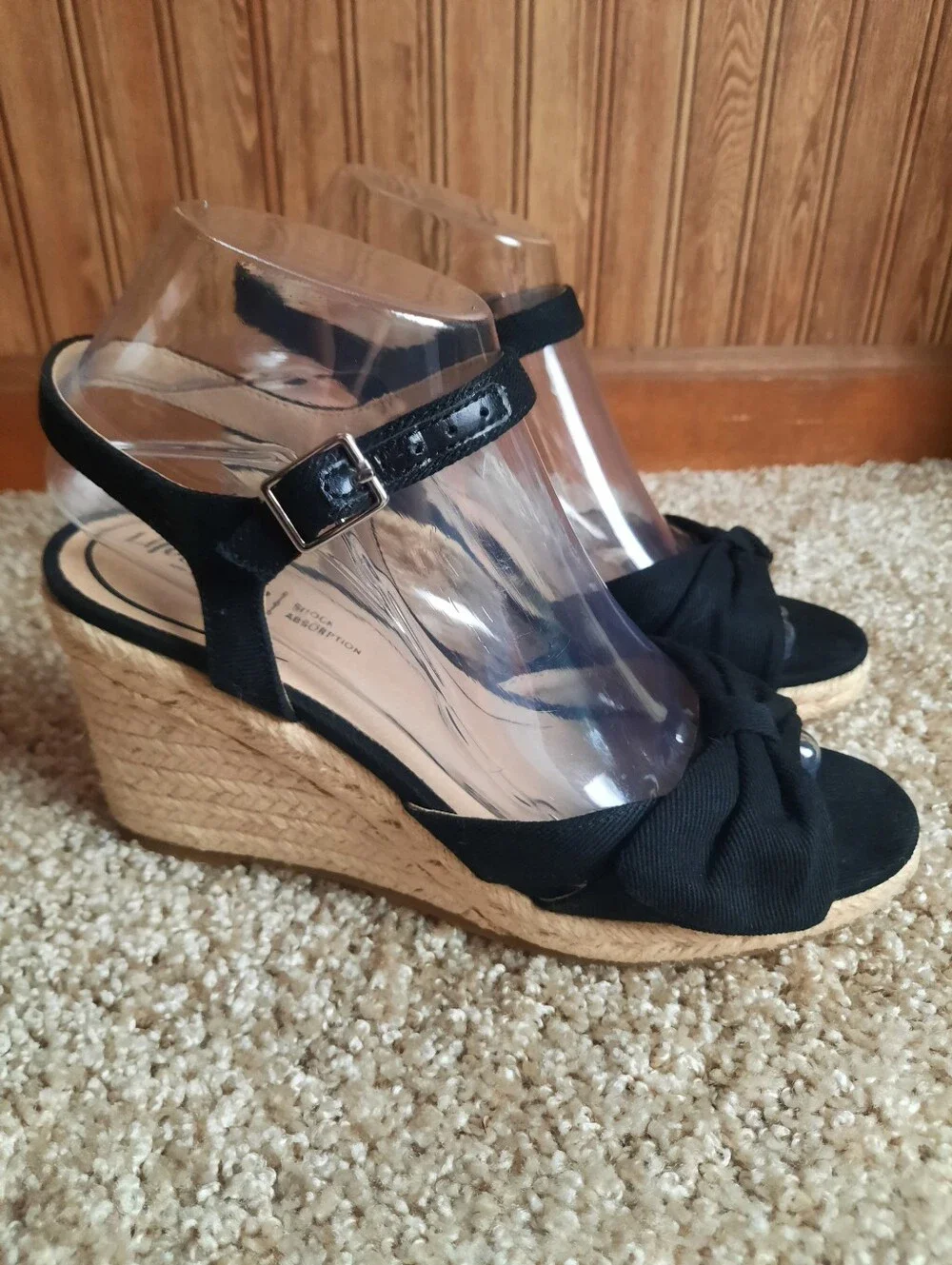🛍 UIB Life Stride Tahlia Black Canvas Ankle Strap Bow Espadrille Wedges Size 7